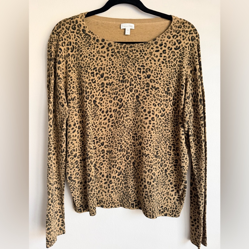 Garnet Hill Silk Organic Cotton Blend Leopard Animal Print Sweater S Small